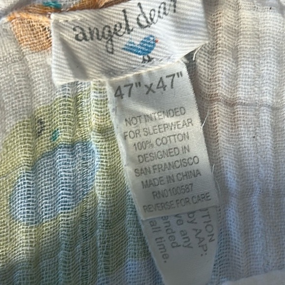 Angel Dear - Elephant Print Baby Blanket - White, Blue, Orange. Bamboo - Picture 2 of 3